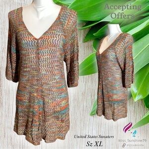 United States sweaters - Sz XL - crochet multicolor v neck dress or cover up